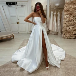 Fivsole Exquisite Boat Neck Beach Wedding Dresses 2022 Sexy Side Split Bridal Gowns Bride Vestidos De Fiesta Sweep Train