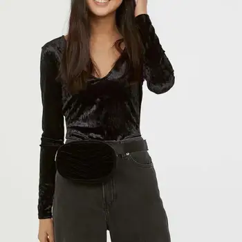 

2019 Autumn Women Sexy V Neck Bodysuit Vintage Velvet Skinny Jumpsuits Solid Long Sleeve Playsuit