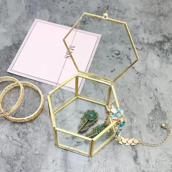 

Geometric Clear Glass Jewelry Box Organizer Holder Necklace Storage Container