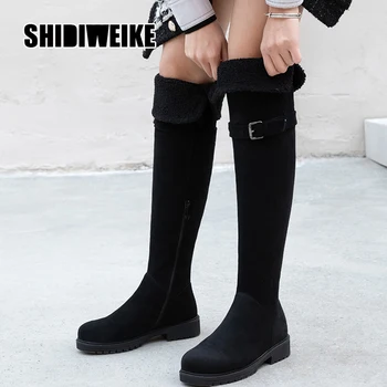 

winter new plush warm knee high boots outside comfortable Flat with zip round toe suede women shoes v993