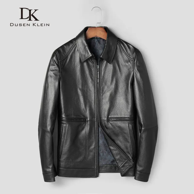 

Dusen Klein Men Genuine Leather Jackets Cow Leather Male Jacket New Designer Brand Fashion Coat Autumn Short Black T1808