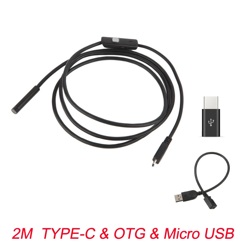 7mm Endoscope Camera Flexible IP67 Waterproof Micro USB Inspection Borescope Camera for Android PC Notebook 6LEDs Adjustable cctv camera system Surveillance Items