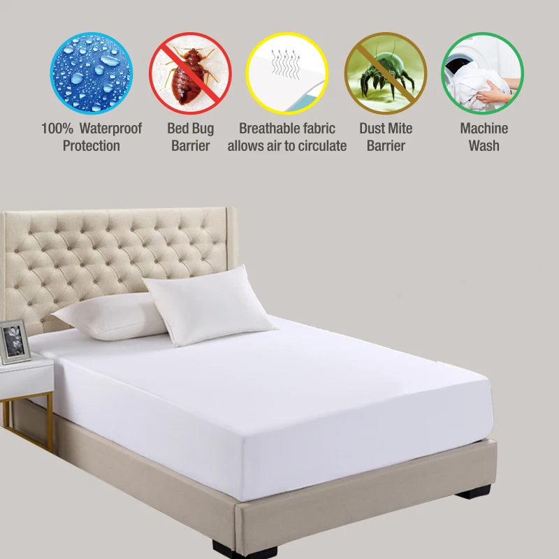 

Smooth Waterproof Mattress Protector Cover for Bed Solid White Wetting Breathable Hypoallergenic Protection Pad Cover Customized