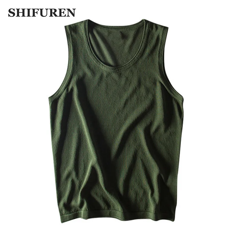 

SHIFUREN New Summer Mens Sleeveless Tank Tops O-Neck Causal Breathable Sleeveless Shirts Solid Color Bodybuilding Undershirt
