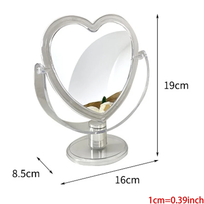 Double Sided Acrylic Tabletop Mirror Love Heart Shape Makeup Cosmetic Mirror with Transparent Base Desktop Ornament for Home