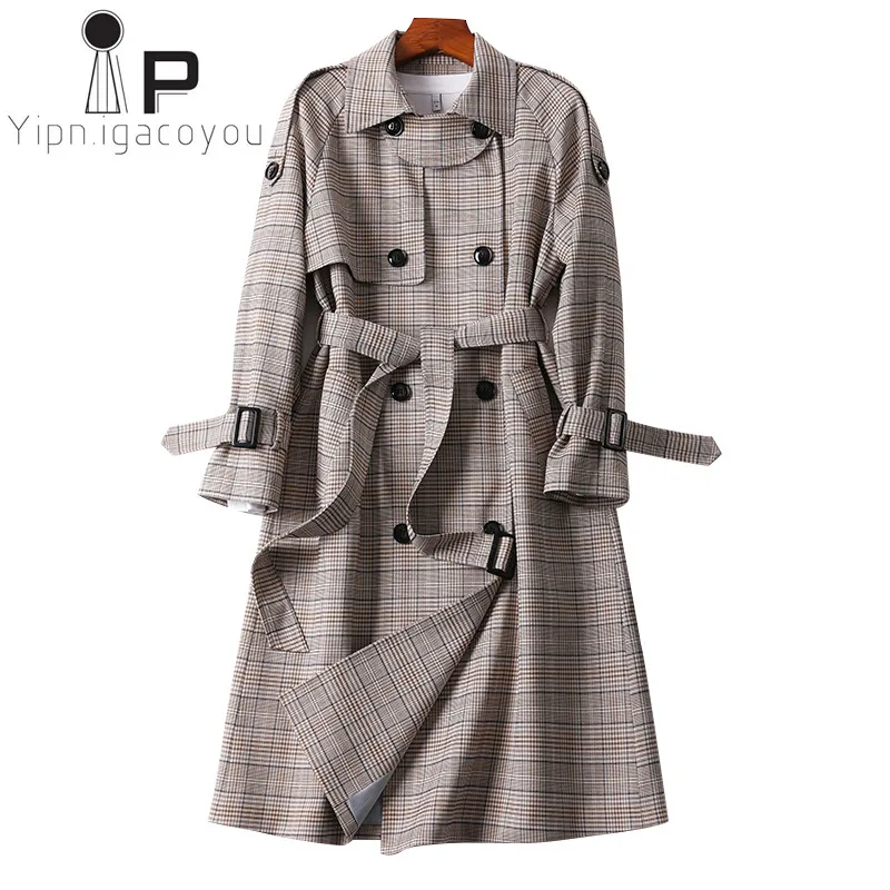 

Windbreaker Women Autumn England Style Slim Belt Double breasted Trench Coat Women Office Lady Classic Long Business Outerwear