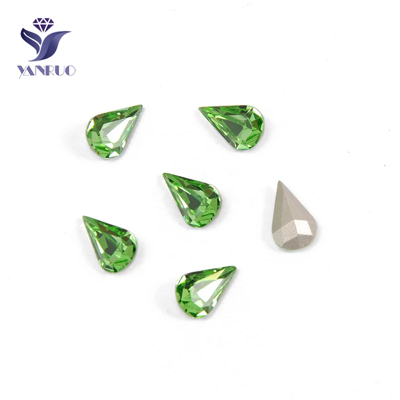 Peridot Yanruo 4320 Груша Падение Топ кристаллы Камни шитье Стекло Коготь остроконечные Стразы искусственные драгоценные камни для одежды ткань обувь - Цвет: Peridot