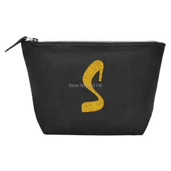 

TB10 Black Initial S Women Cosmetic bag for Make up Travel Toiletry pouch Ladies Beauty Storage