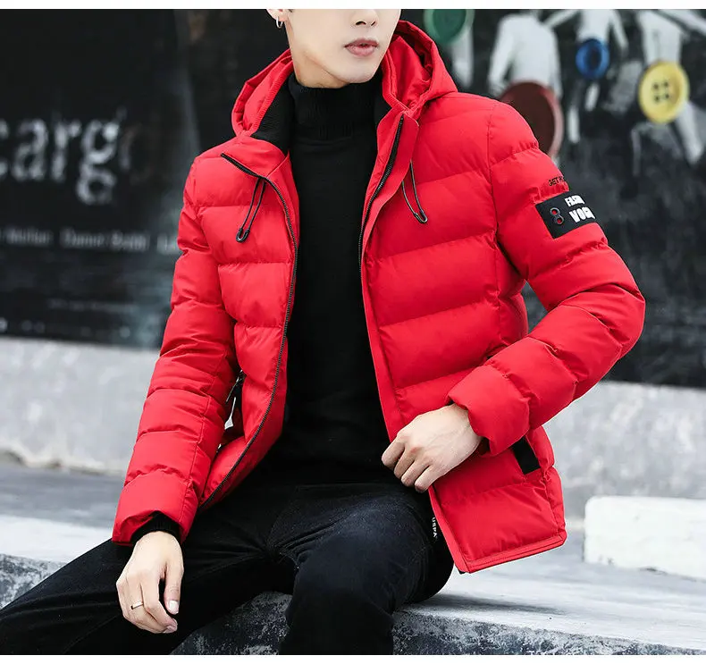 Hot Sale New Fashion Brand Men Winter Jacket Coat Hooded Warm Letters embroidered Coat Casual Slim Male cotton-padded Overcoat