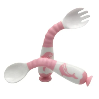 

Baby Sucker Twist Spoon Fork Set Ergonomic Design Training Portable for Boys Girls HY99