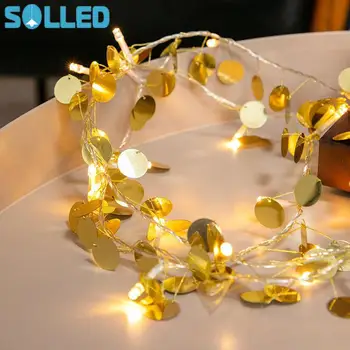 

SOLLED 2M 20LED Gold Color Round Piece Light String with Battery Box String Lights Outdoor for Wedding Party Xmas Decoration