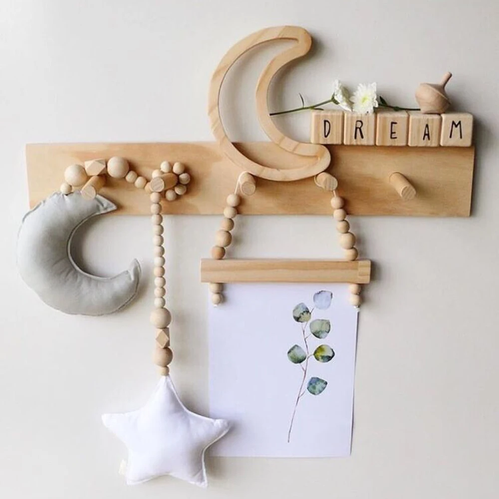 

room Crib Tent Decor Pillow Baby Room Decoration INS Moon Stars Wooden Beads Strings Toys Photography Props Hanging orn