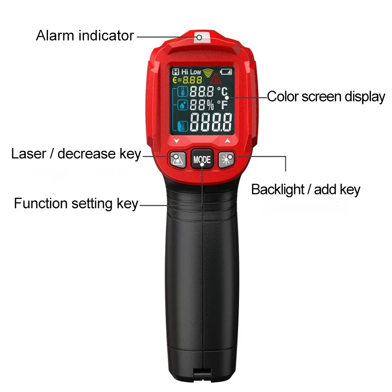 Infrared Thermometer LCD Display No-contact Digital Thermometers for Indoor Outdoor Home Cooking HT650A JA55
