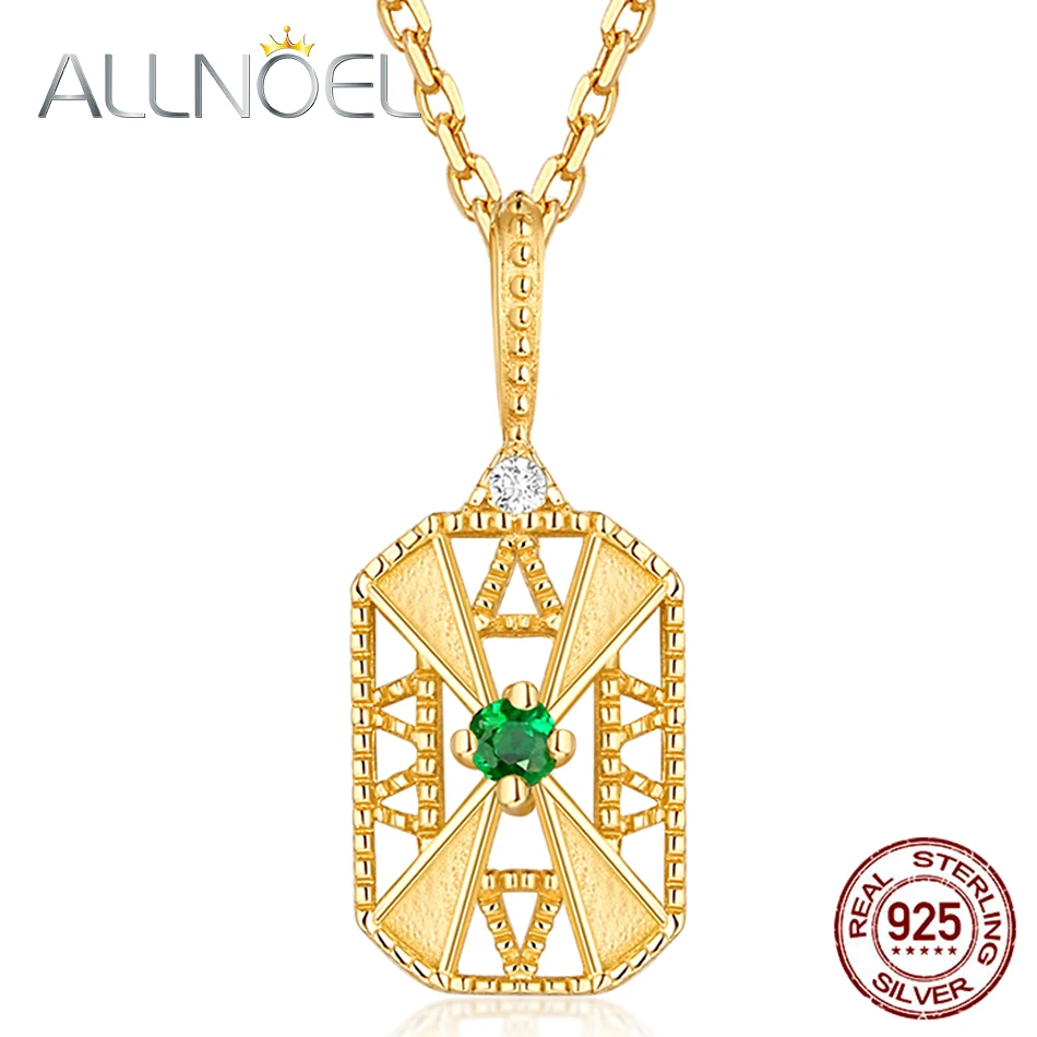 ALLNOEL Серебро S925 пробы, настоящий изумруд, ожерелье с цирконием золотого цвета для женщин, хорошее ювелирное изделие, новинка