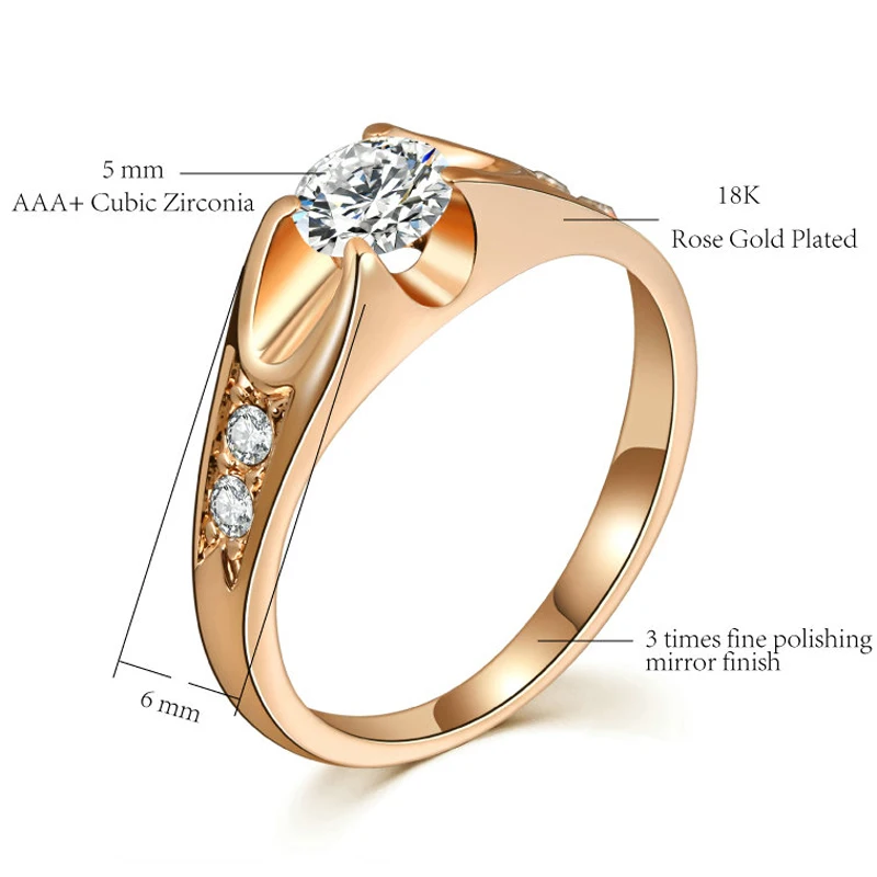 Модное кольцо с кубическим цирконием для женщин, свадебная помолвка Белое золото/розовое золото, кольца, ювелирные изделия - Цвет основного камня: B Rose gold
