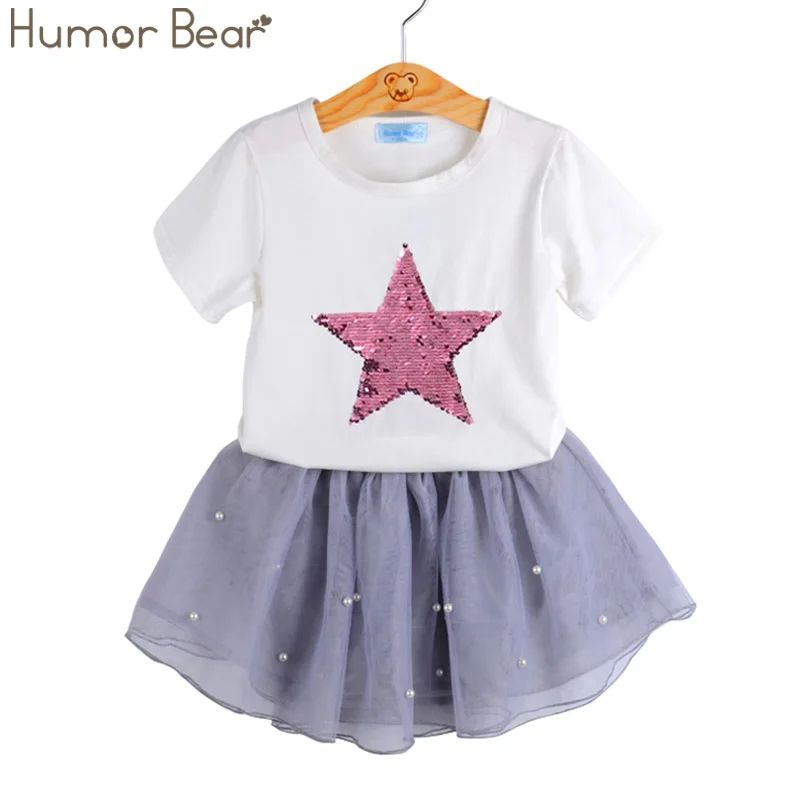 BZ071J white Humor Bear/топы для девочек+ штаны От 3 до 7 лет Одежда для маленьких девочек г. Летние брендовые комплекты одежды с блестками для девочек одежда для малышей - Цвет: BZ071J white