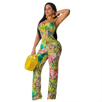 

Summer Autumn Women Jumpsuit Bodycon Playsuit Bodysuit Overalls Rompers Plus Size Leaves Print Sexy Backless Jumpsuits