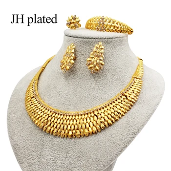 

JHplated Women gold Jewelry Set Necklace and Earrings ring bracelet Ethiopian Wedding Jewelry Sets Gold Turkish gift Wholesale