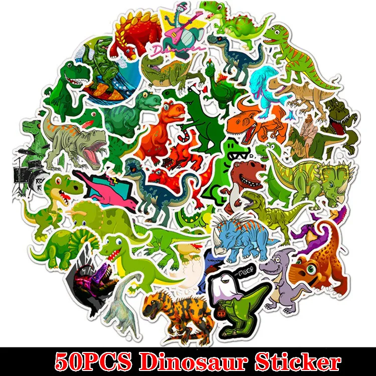 

50pcs Pack Animal Dinosaur Stickers Waterproof PVC Cartoon Skateboard Suitcase Water Bottle Funny Stickers Kids Classic Toys