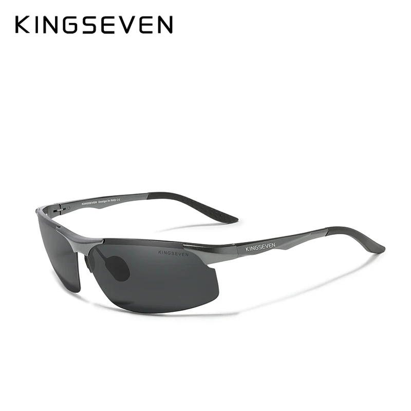 Мужские солнцезащ. Очки в алюминиевой оправе KINGSEVEN черно серые солнцезащитные