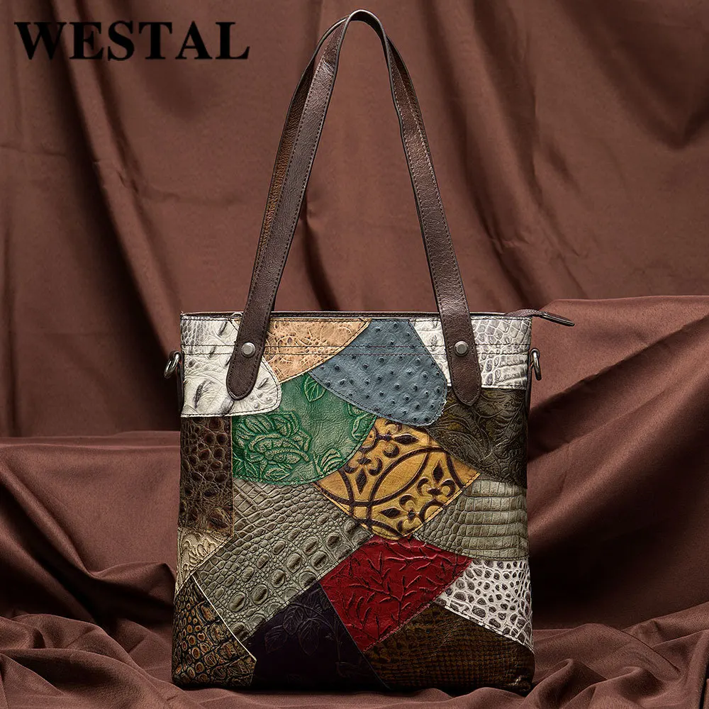 

National style new top layer cowhide bag women's handbag Handmade contrast color bag large capacity shoulder bag