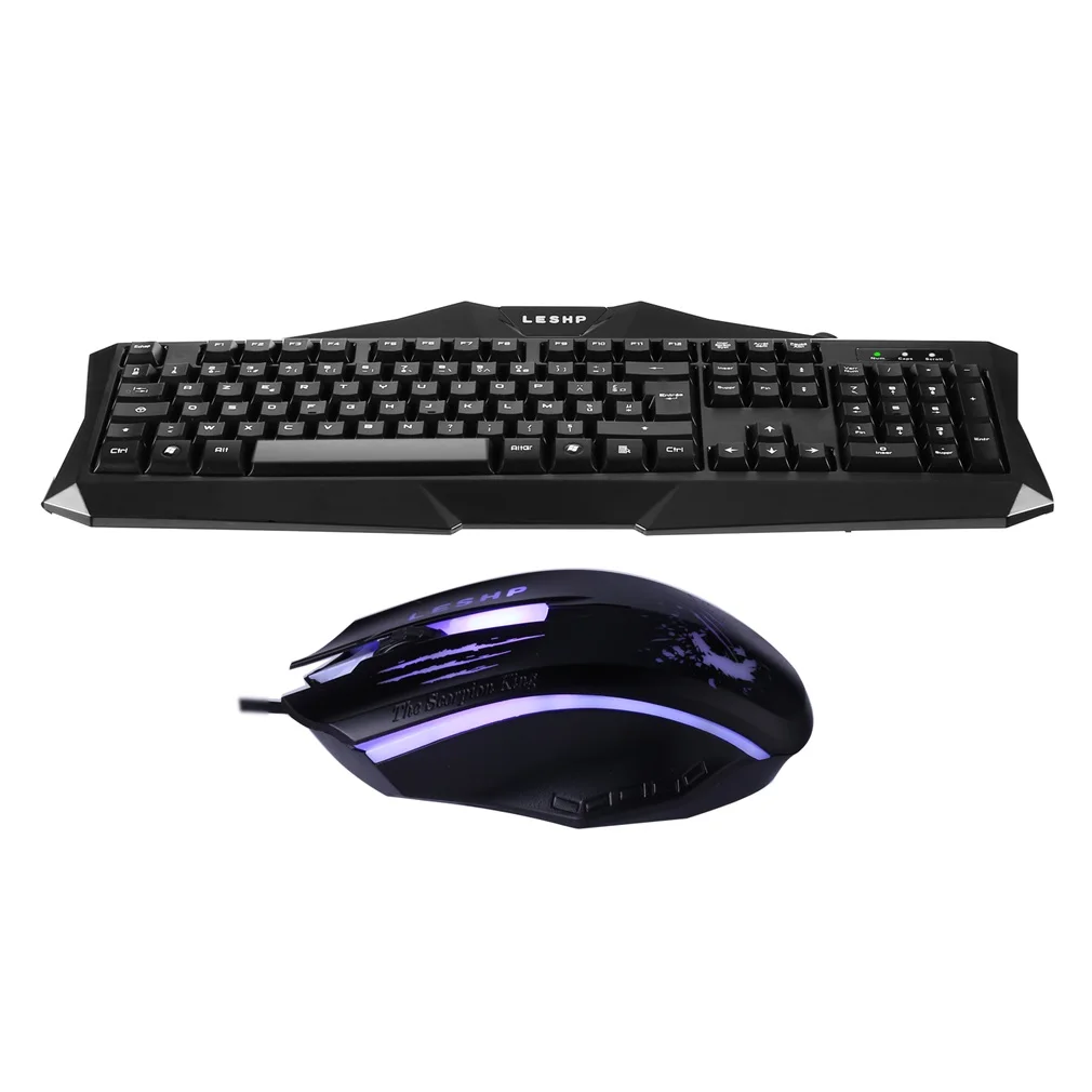 

LESHP Black Portable Lightweight Smooth Comfortable Full-Size USB interface Wired Game Gaming Mouse Keyboard Set With Mouse