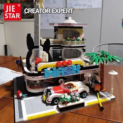 Créateur Expert Street View – lave auto, magasin de musique, salle de Concert, 89105 2168 pièces, briques Moc, blocs de construction de maisons modulaires 