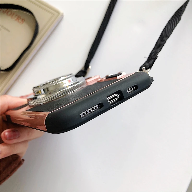 Vintage camera with lanyard Mobile phone shell for iPhone 6 High grade 6S78Plus XR UNBreak XS 5