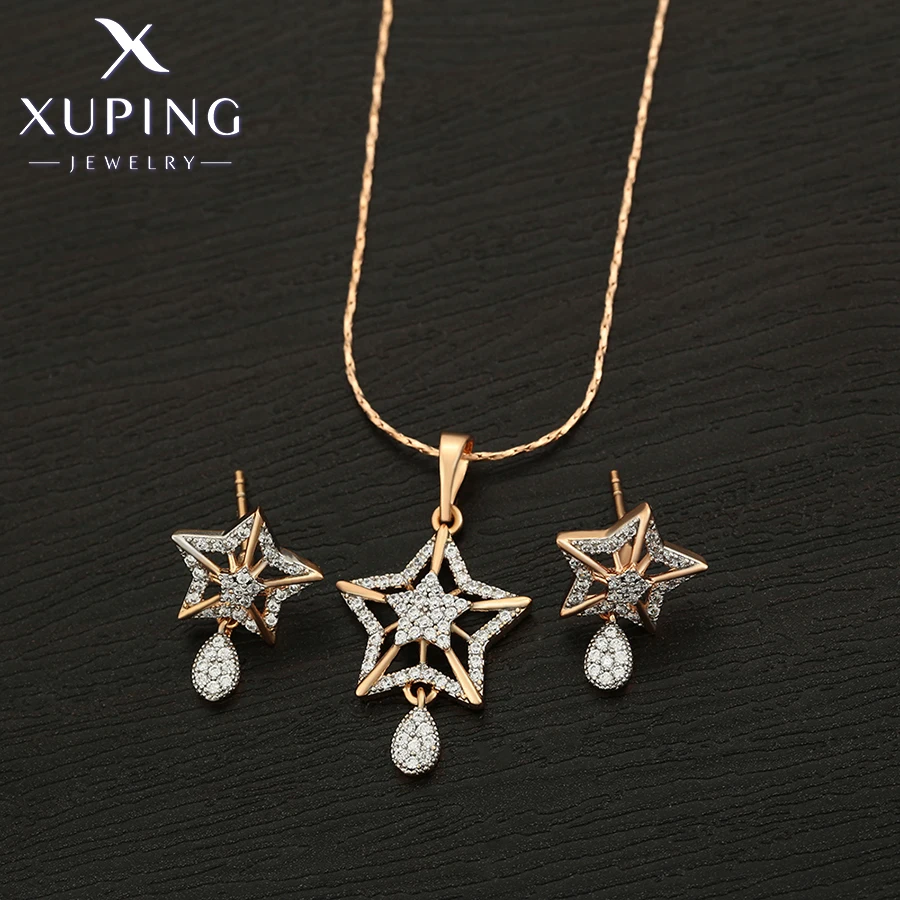 Xuping Jewelry Fashion Star Shaped Gold Plated Charm Earring and Pedant Necklace Set For Women Girl Party Gift S00141457