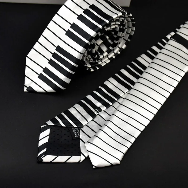 Мужской черный и белый пианино клавиатура Галстук Классический Тонкий Тощий музыкальный галстук D08C