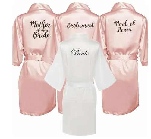 Bride Robes Women Sleepwear New bride bridesmaid robe with white black letters mother sister of the bride wedding gift bathrobe kimono satin robes