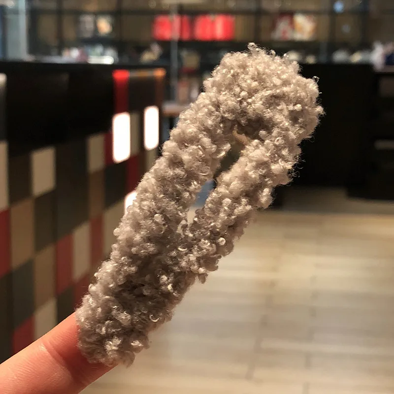 grey Корейские женские заколки для волос из искусственного меха, мягкие заколки для волос, детские заколки для волос в форме капли, заколки для волос для девочек, заколки, аксессуары для волос - Цвет: grey