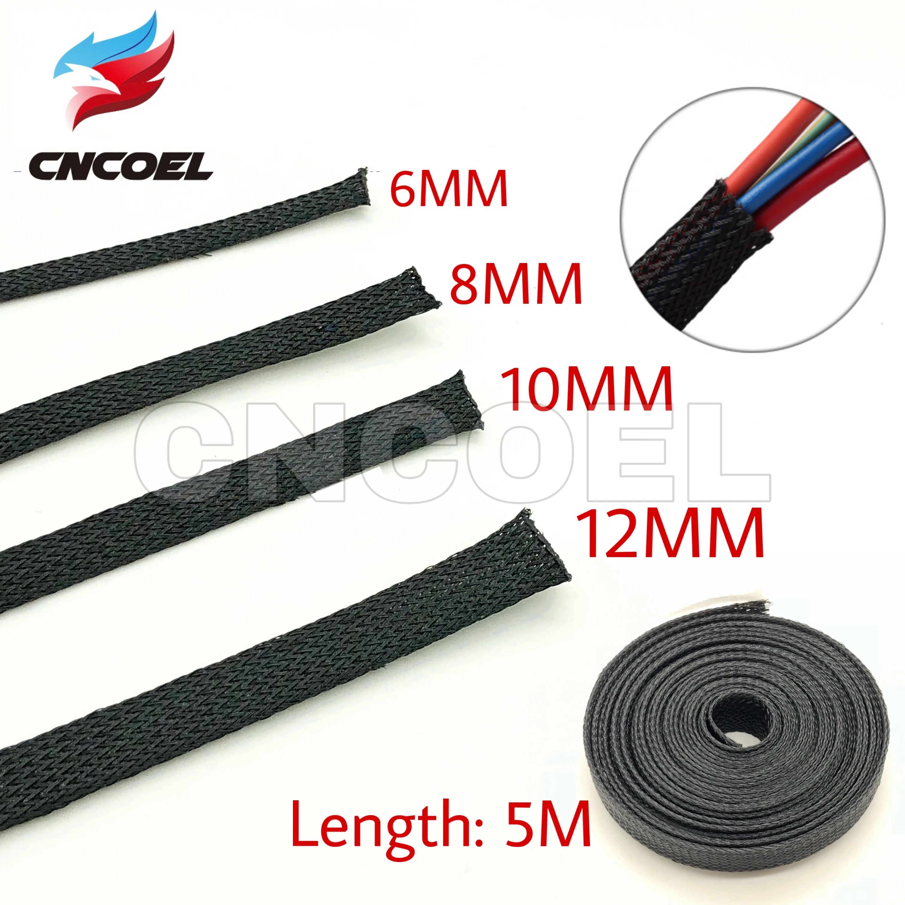 

5M Black Insulated Braid Sleeving 6/8/10/12mm high quality PET Wire Cable Protection Expandable Cable Sleeve Wire Gland