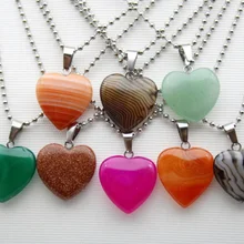 20 мм натуральный камень тигровый глаз кварцевый кристалл полосатые Агаты бирюза сердце кулон для DIY ювелирных изделий ожерелье кулон