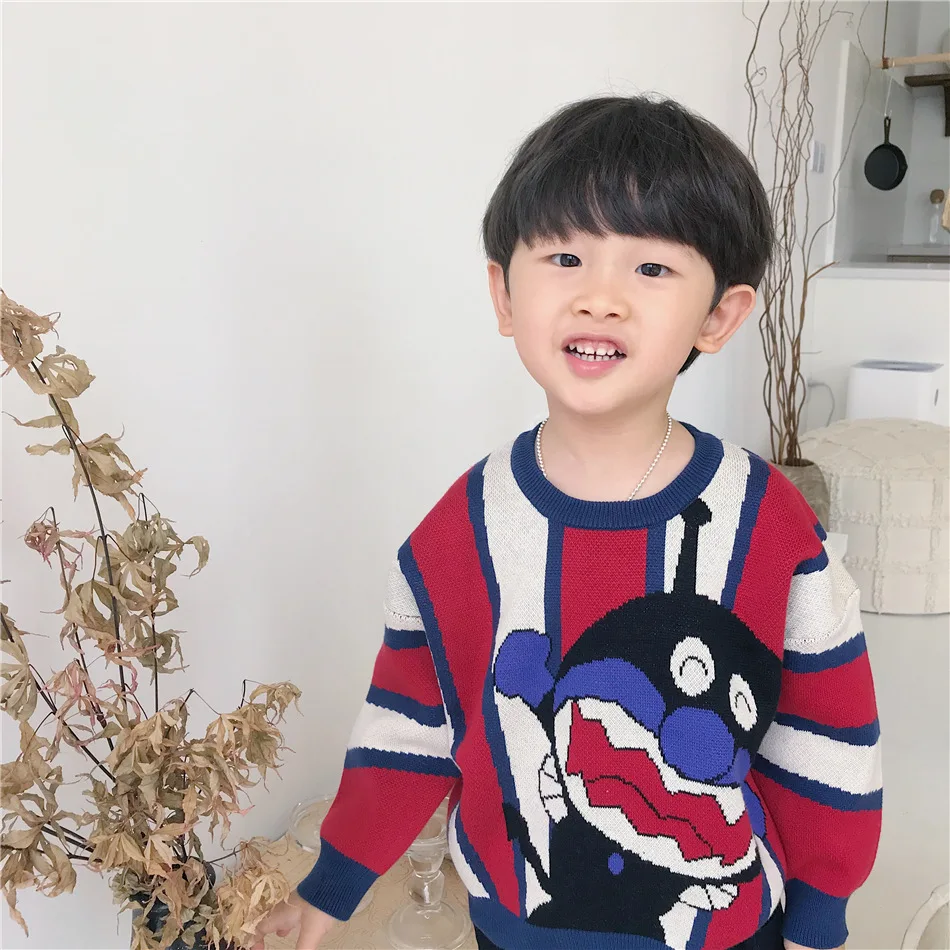 Tonytaobaby/осенне-зимняя одежда; Новая детская одежда для мальчиков и девочек; хлопковый свитер с рисунком; круглый вырез; длинный рукав
