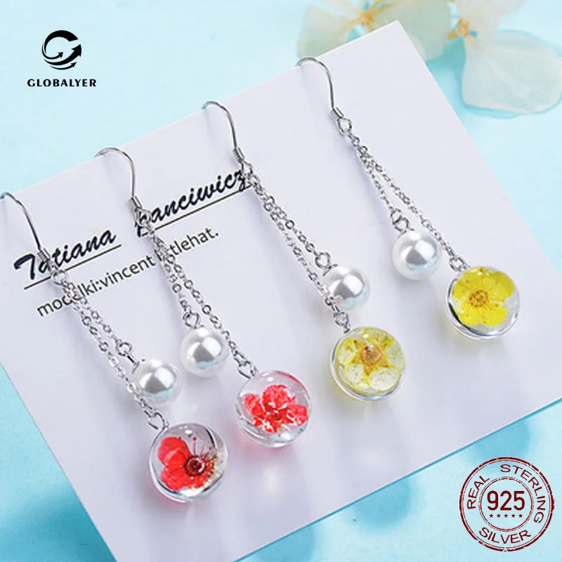 

Серьги из стерлингового серебра S925 пробы с жемчугом сливы европейские и американские модные серьги с сушеным цветком темпераментные крючки для ушей 462