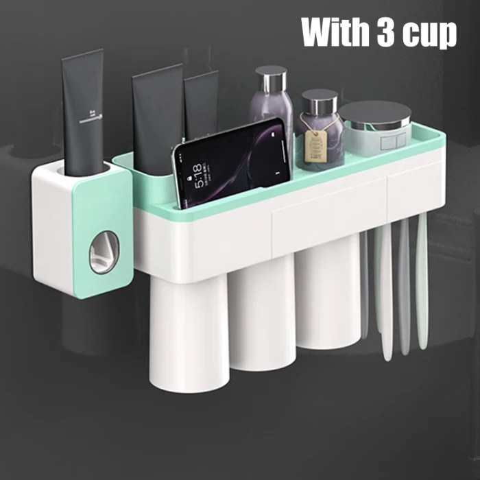 Toothbrush Holder Set No Drilling Wall Magnetic Cup Holder Toothpaste Squeezer TB Sale