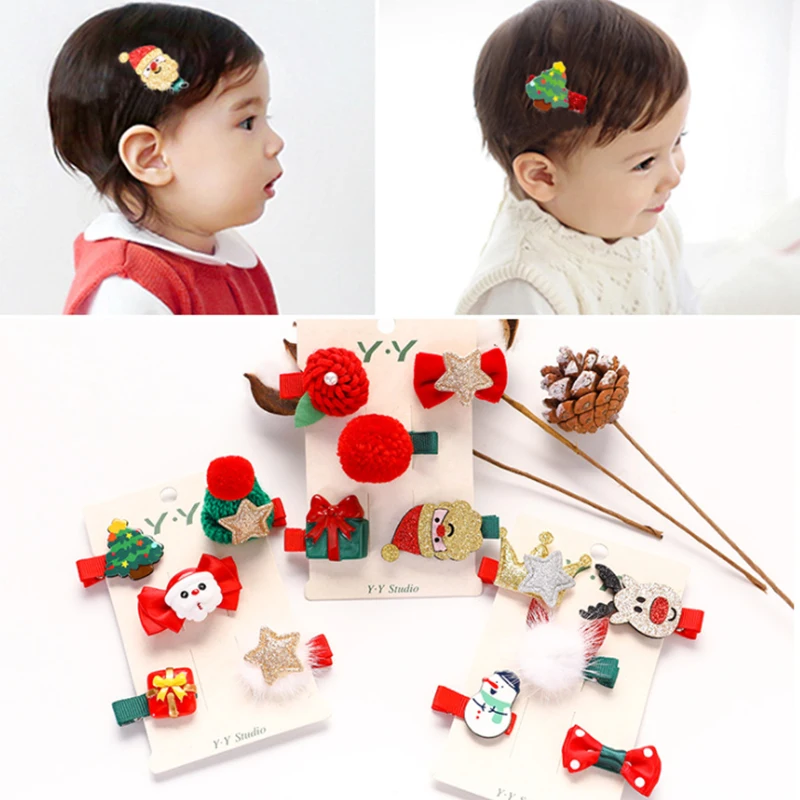 

2-5Pcs/set Cute girl child Women Christmas Hairpins Hair Clip Baby girl hair accessories Christmas gift set Cartoon Headwear