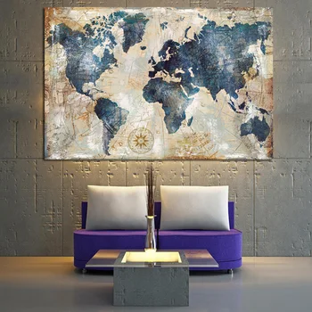 

Vintage Watercolor World Map Painting Canvas Painting Poster and Print Wall Picture for Living Room Bed Room Decor No frame