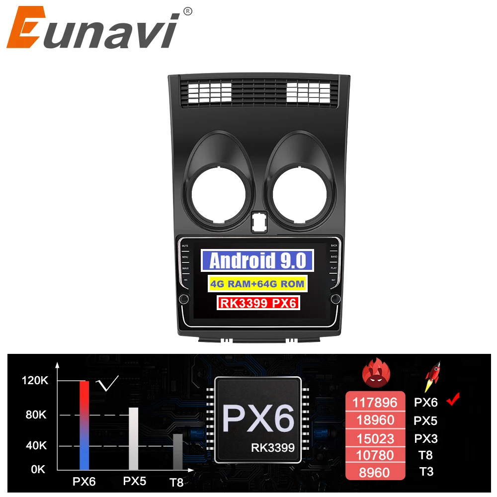 Eunavi 2 din Android 10 Автомобильный мультимедийный радио плеер для Nissan Qashqai X-TRIAL 2008-2015 4G 64GB
