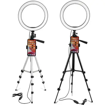 

LED Ring Light Camera Photography Annular Lamp Studio Ringlight for Vlog Video Shooting Portrait Makeup with Tripod Phone Clip