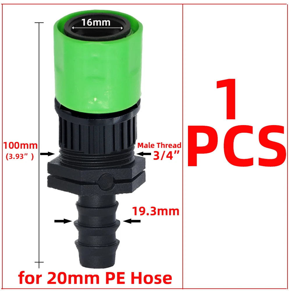 Quick Connector Nipple EURO USA 3/4 Inch Male Threaded 16mm/20mm Hose Joint for Garden Tubing Fittings Drip Irrigation System 