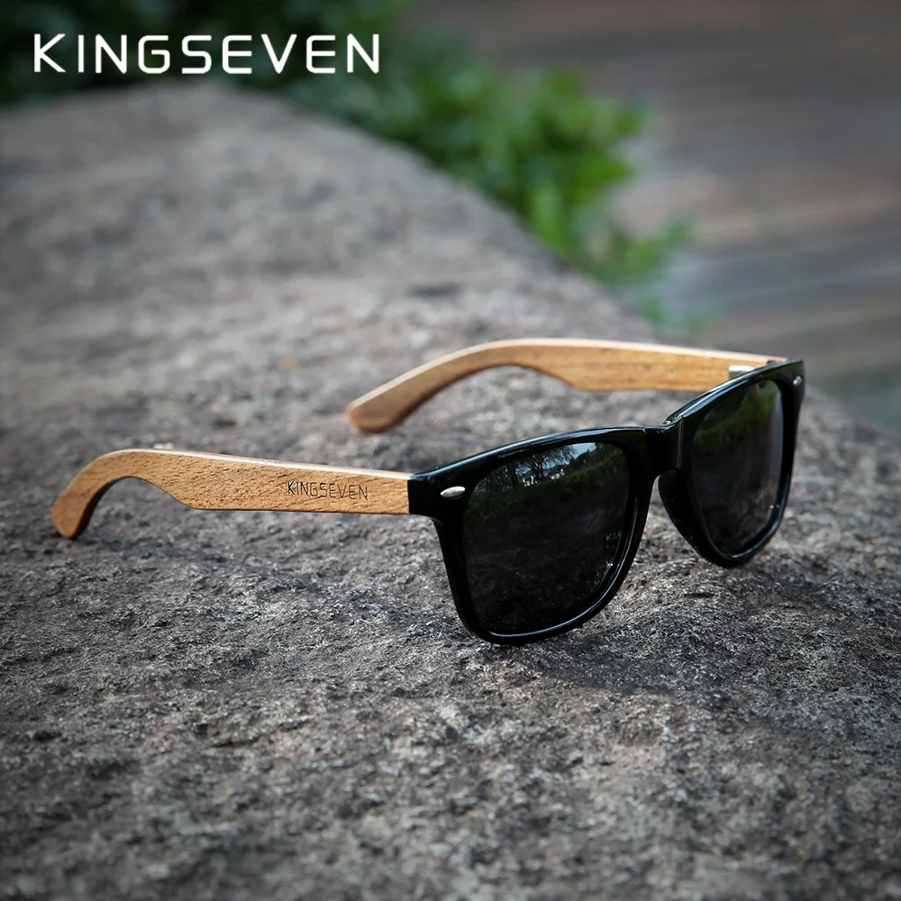 KINGSEVEN Neue Sonnenbrille aus schwarzem Walnussholz, polarisierte Sonnenbrille, Herrenbrille, handgefertigt, UV400-Schutzbrille, Retro-Holzkiste