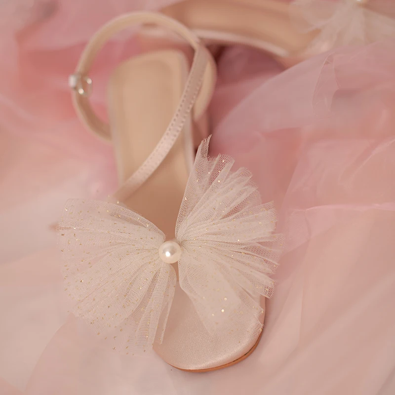 

Pearl Mesh Bow with Thick Sandals Romantic Fairy
