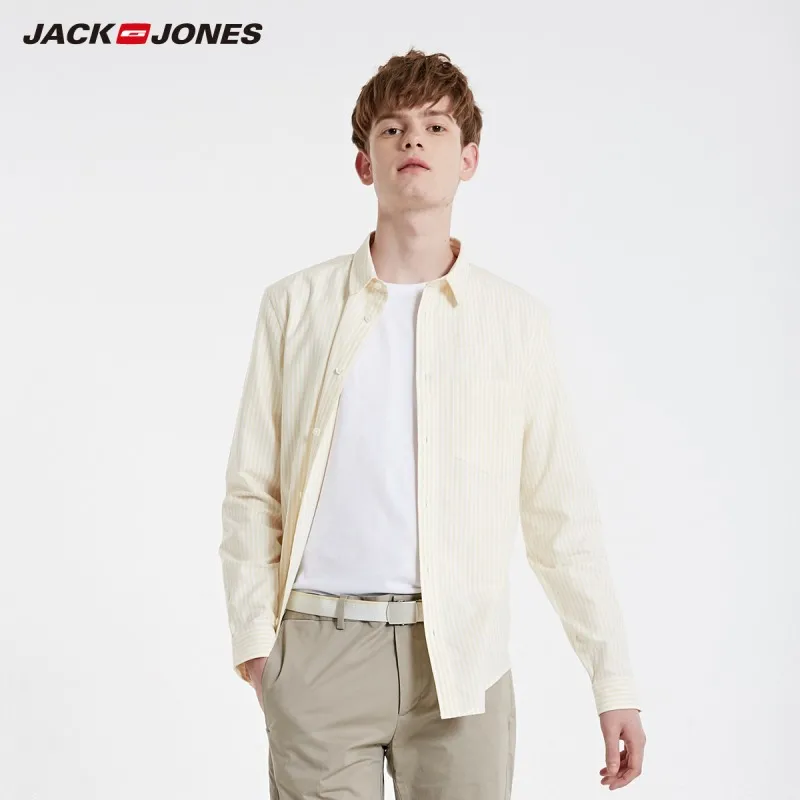 JackJones Мужская рубашка в полоску из хлопка, Мужская одежда, повседневная 219105545