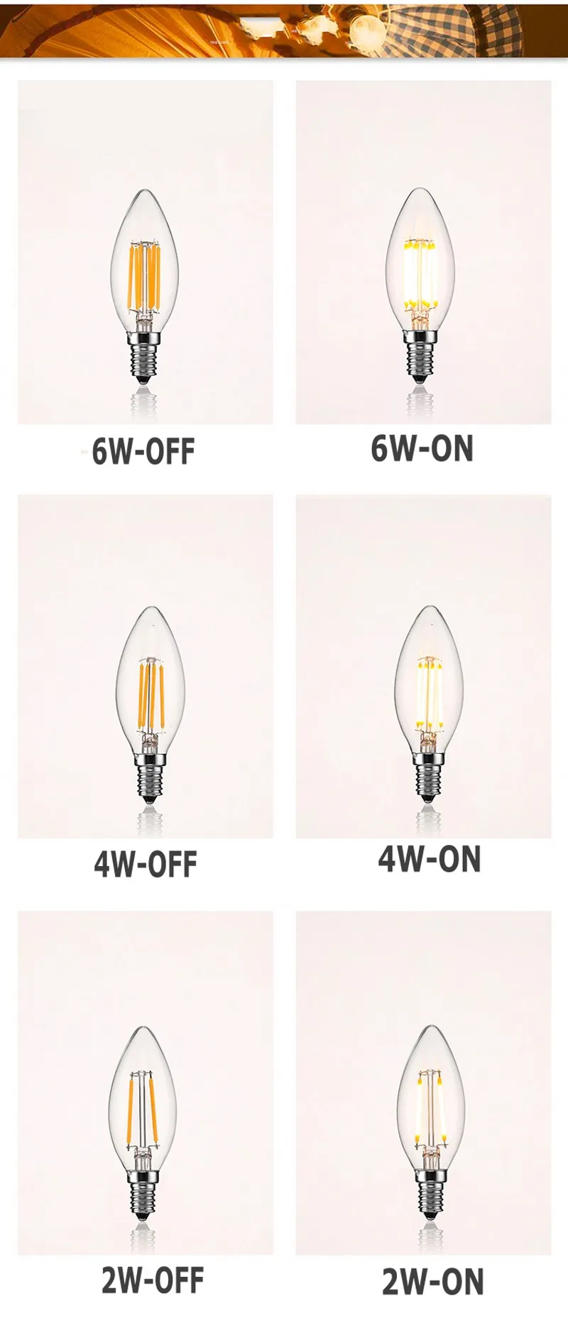 H2469c3b2871c44ab88fd67773b0b39b1K 10pcs E14 LED Bulb AC220/240V, 4W, 6W Filament Candle Light C35, L35 Edison Bulb Retro Antique Vintage Style Cold White Warm White Mallzona
