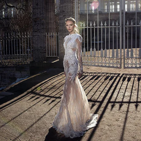 

Gorgeous New Mermaid Wedding Dresses 2020 High Neck Long Sleeves Sweep Train Lace Tulle Bridal Gowns Vestido de noiva longo