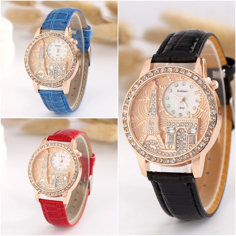 

French romantic love tower Women Watches Top Brand Luxury Big Diamond Watch Waterproof Special Bracelet Expensive Ladies Watch