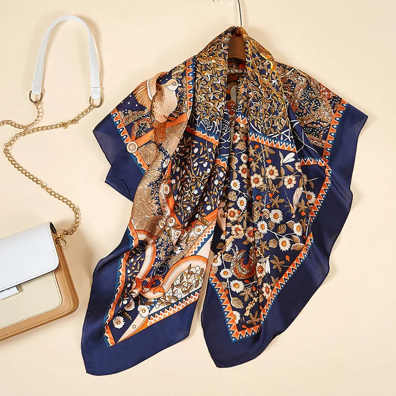 

summer luxury brand silk scarf square women shawls and wraps fashion office small hair neck hijabs foular