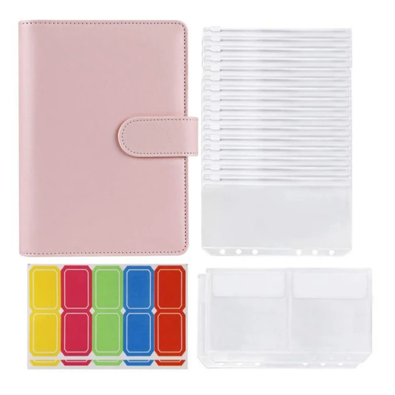 Carpeta con bolsillos A6 y cubierta de cuero, carpeta de 6 anillos con sobres de dinero en efectivo, ahorro de dinero